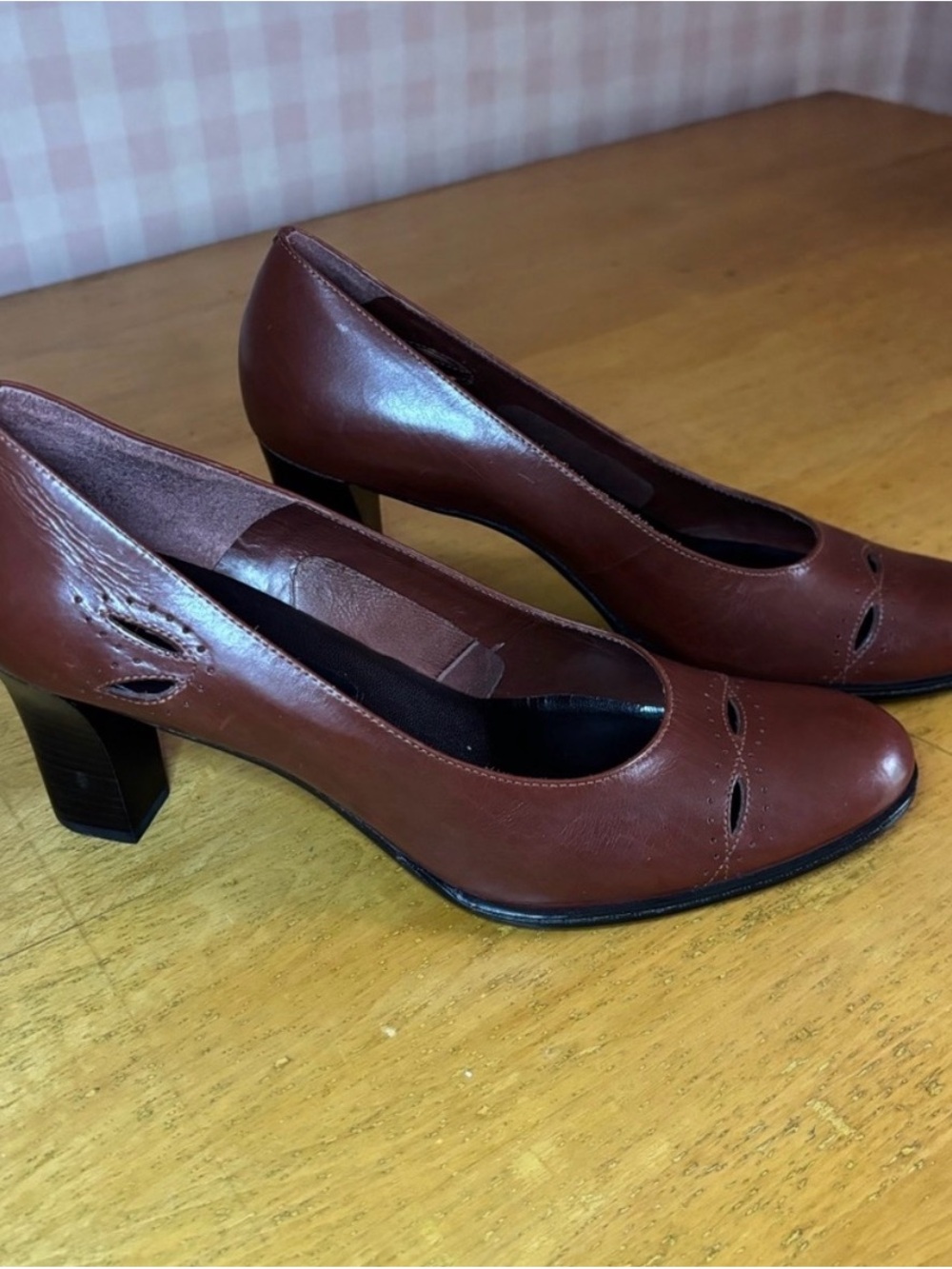 Etienne Aigner Everett Brown Leather Mid Block Heel Pumps